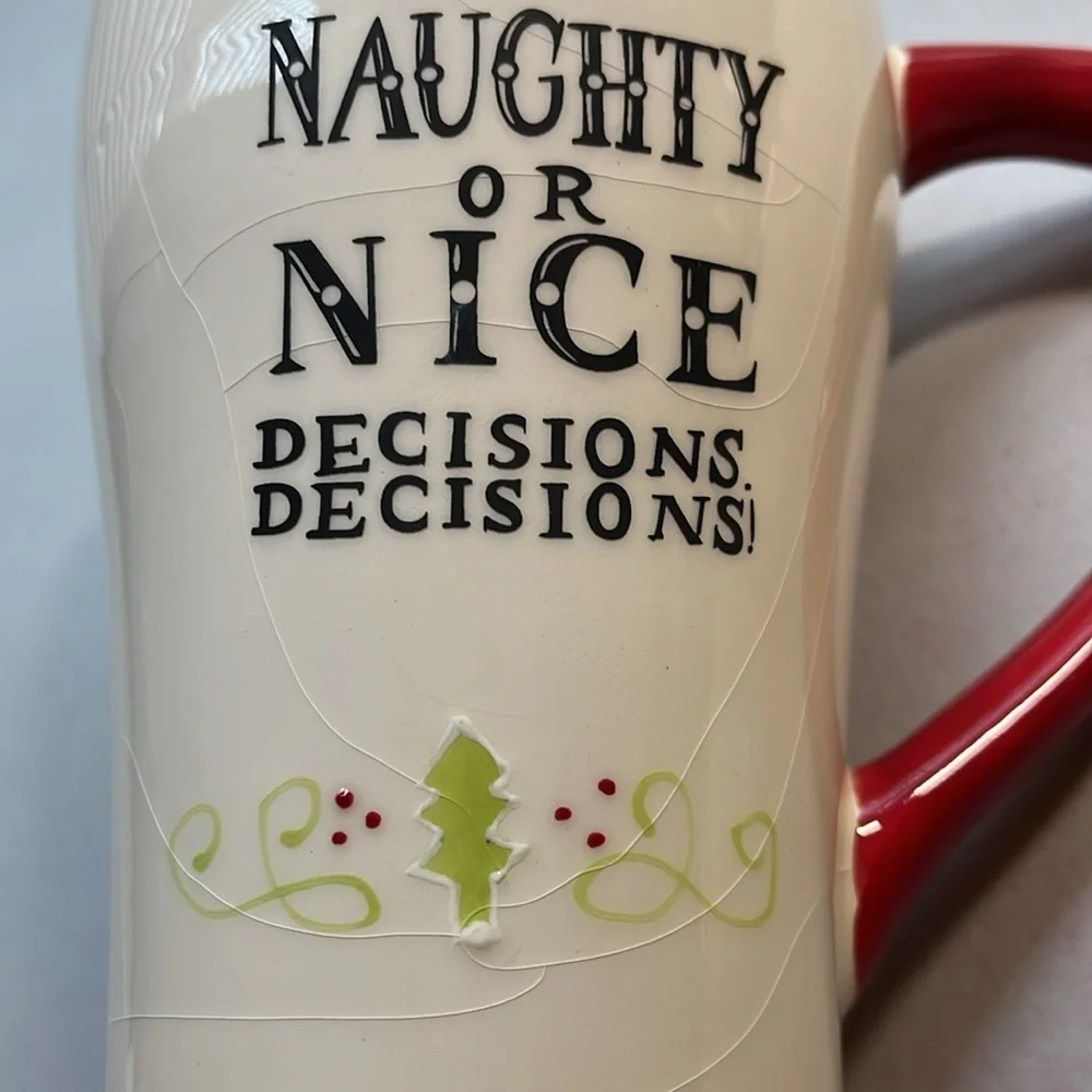 Naughty or nice decisions decisions ceramic holiday latte mug 20 ounce